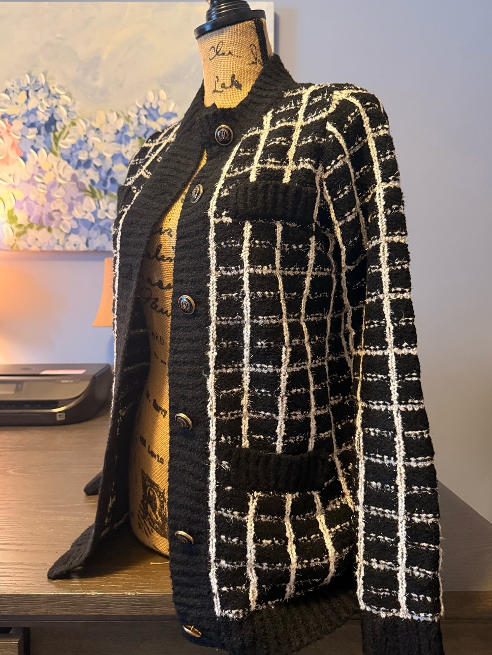 Ann Taylor Black & Ivory Plaid Sweater Jacket – XS – New With Tags